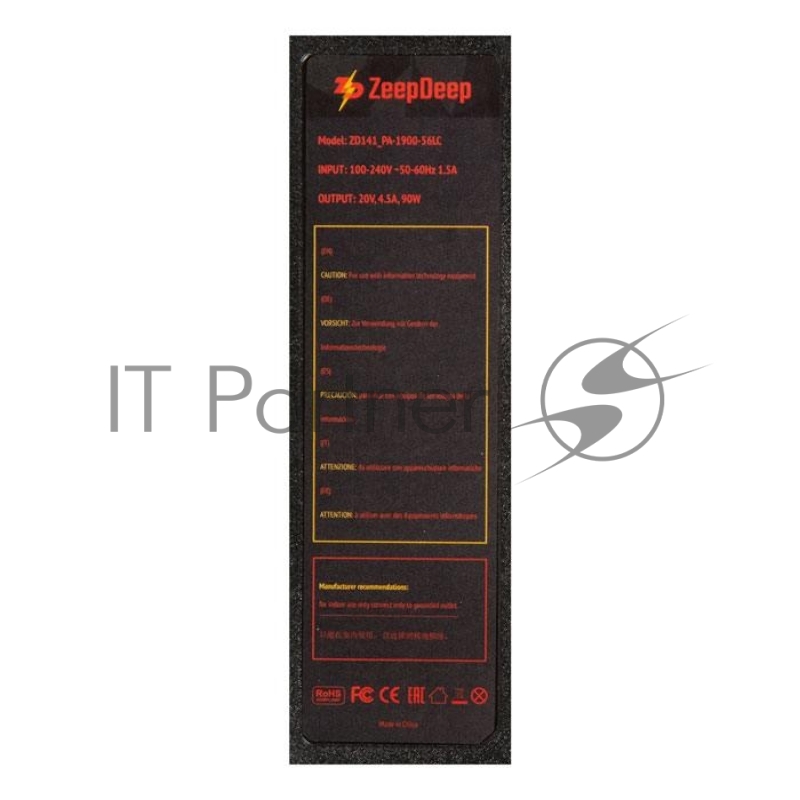 Блок питания (зарядка) ZeepDeep для ноутбука Lenovo IdeaPad Y310, Y410, Y510, Y550, Z570, G555, B570, G570, G770, V570, Z500, P500, 20V 4.5A, 90W с кабелем, штекер 5.5х2.5