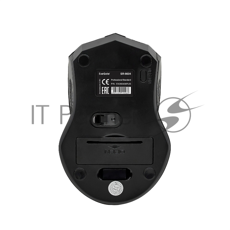 Беспроводная мышь ExeGate Professional Standard SR-9034 (радиоканал 2,4 ГГц, USB, оптическая, 800/1200/1600dpi, 4 кнопки и колесо прокрутки, черная, Color Box)