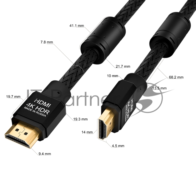 Кабель GCR 10.0m HDMI версия 2.0, HDR 4:2:0, Ultra HD, 4K 60 fps 60Hz/5K*30Hz, 3D, AUDIO, 18.0 Гбит/с, 28/28 AWG, OD7.8mm, тройной экран, черный нейлон, AL корпус черный, фер.кольца, GCR-53191 GCR Кабель 10.0m HDMI версия 2.0, HDR 4:2:0, Ultra HD, 4K