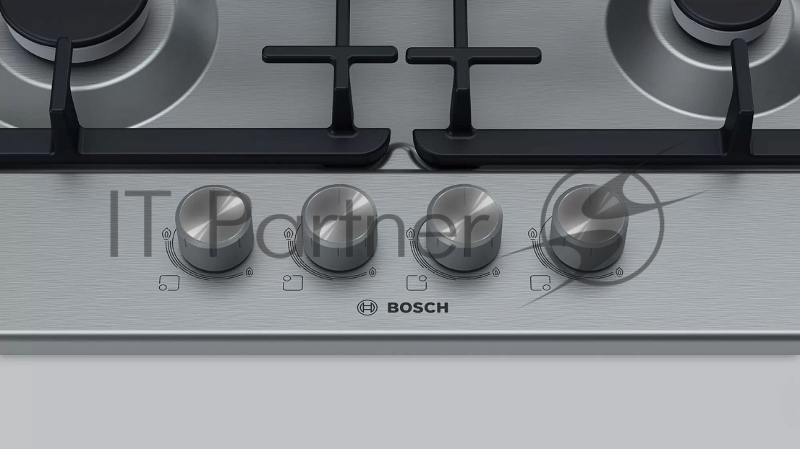 Газовая варочная панель BOSCH PGP6B5O93R 60 cm Нержавеющая сталь, 4 конфорки, газ контроль, цилиндрические ручки, Размеры прибора (В х Ш х Г) 53 x 582 x 520 мм