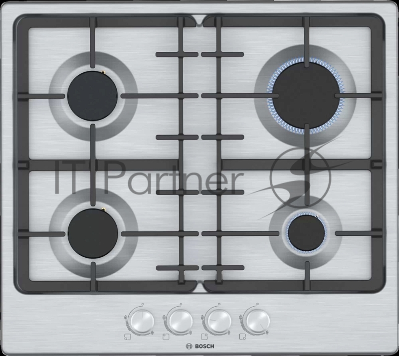 Газовая варочная панель BOSCH PGP6B5O93R 60 cm Нержавеющая сталь, 4 конфорки, газ контроль, цилиндрические ручки, Размеры прибора (В х Ш х Г) 53 x 582 x 520 мм