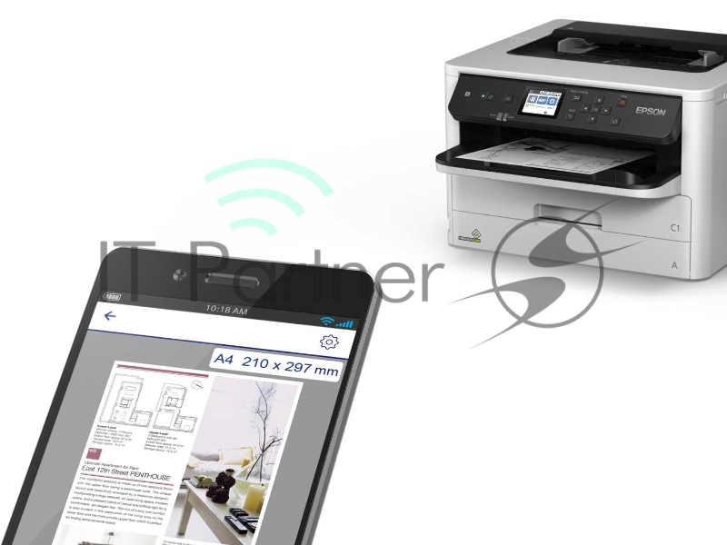 Принтер струйный Epson WorkForce Pro WF-M5298DW (монохромный, А4, печать 1200x2400dpi, 34ppm, 330л.,дуплекс,USB,Ethernet, Wi-Fi,контейнер с чернилами на 2000 стр.)