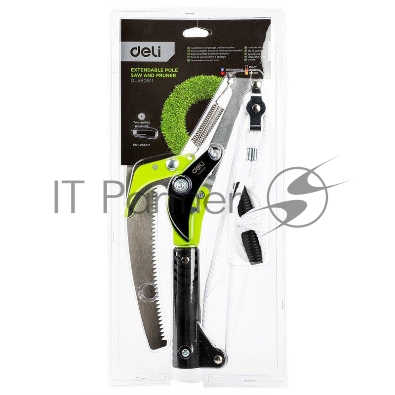 Выдвижная шестопильная пила и секатор Deli DL580511 , 2 шкива, сталь SK5, длина лезвия 290 мм, телескопическая рукоятка