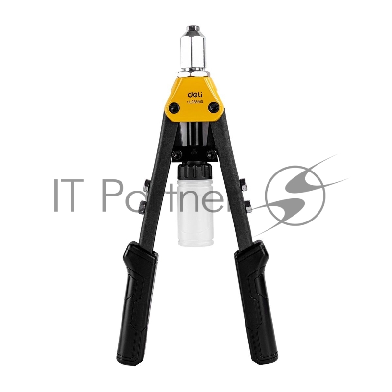 Двуручный заклепочник Deli DL236913 13 Носовая часть из хромомолибденовой стали. носовая часть: 2,4–3,2–4,0–4,8–6,4 мм. Сменные насадки.