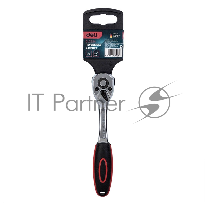 Ключ-трещотка Deli DL2324 1/4 150 мм. Двухкомпонентная трещотка, 72T (зубья), шестерня Cr-Mo, быстросъемная