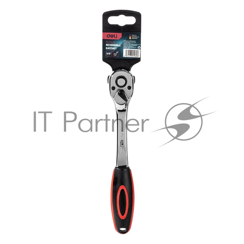 Ключ-трещотка Deli DL2422 3/8 Размер: 200 мм. Двухкомпонентная трещотка, 72T (зубья), шестерня Cr-Mo, быстросъемная