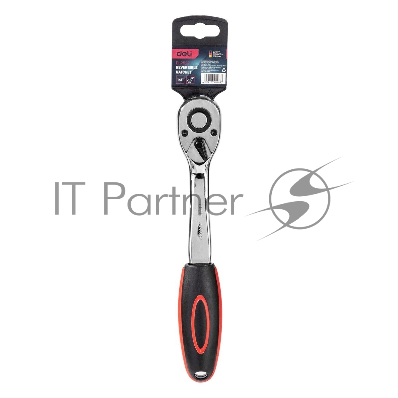 Ключ-трещотка Deli DL2522 1/2 Размер: 254 мм. Двухкомпонентная трещотка, 72T (зубья), шестерня Cr-Mo, быстросъемная