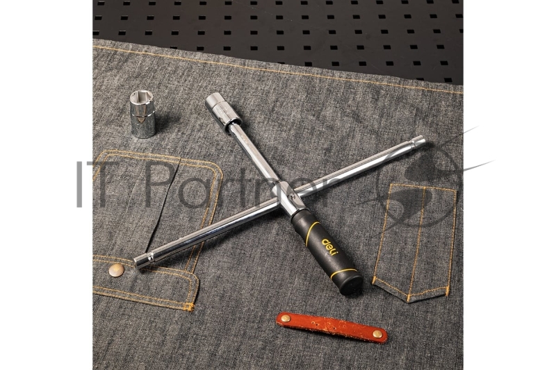 Крестообразный балонный гаечный ключ Deli DL4416K 1/2 17/19мм + 21/23мм Материал Cr-V, противоскользящая ручка, сумка на молнии