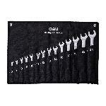 Набор комбинированных гаечных ключей 14 шт Deli DL130014A Спецификация: 6,7,8,9,10,11,12,13,14,15,17,1 мм. Матовая хромированная поверхность. Тканевая упаковка.