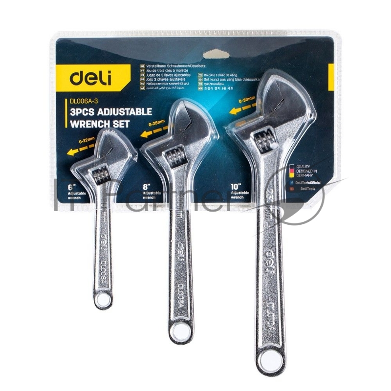 Набор разводных гаечных ключей Deli DL006A-3 3 шт 6/8/10 (3 шт 6/8/10 150/200/250 мм)