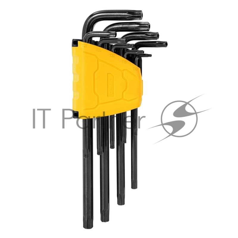 Набор шестигранных ключей TORX удлиненных Deli DL234209H 9 шт Материал CR-V. Спецификация: T10,T15,T20,T25,T27,T30,T40,T4 пластиковый держатель
