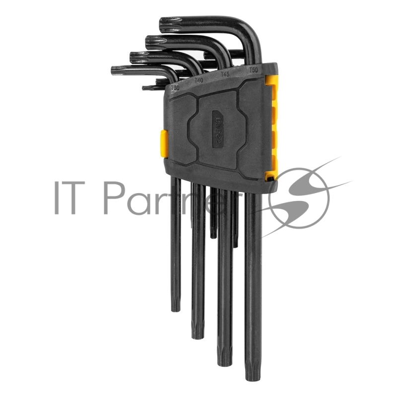 Набор шестигранных ключей TORX удлиненных Deli DL234209H 9 шт Материал CR-V. Спецификация: T10,T15,T20,T25,T27,T30,T40,T4 пластиковый держатель