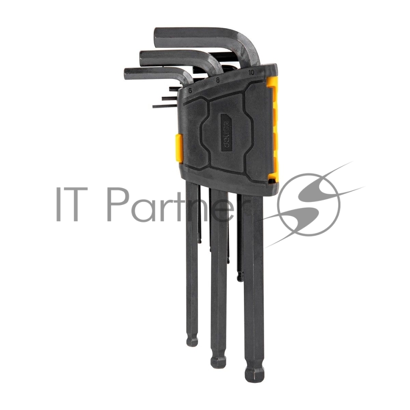 Набор шестигранных ключей с шаром удлиненных Deli DL232209H 9 шт Материал CR-V. Спецификация: 1,5,2,2,5,3,4,5,6,8,10мм, пластиковый держатель