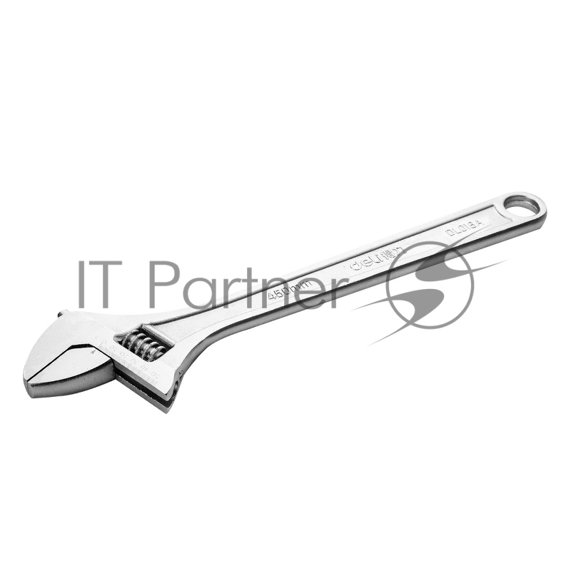 Разводной ключ Deli DL018A 18 Длина: 450 мм. Регулируемый размер зажима: 0-55 мм. Кованая специальная инструментальная сталь. Хромированная отделка.