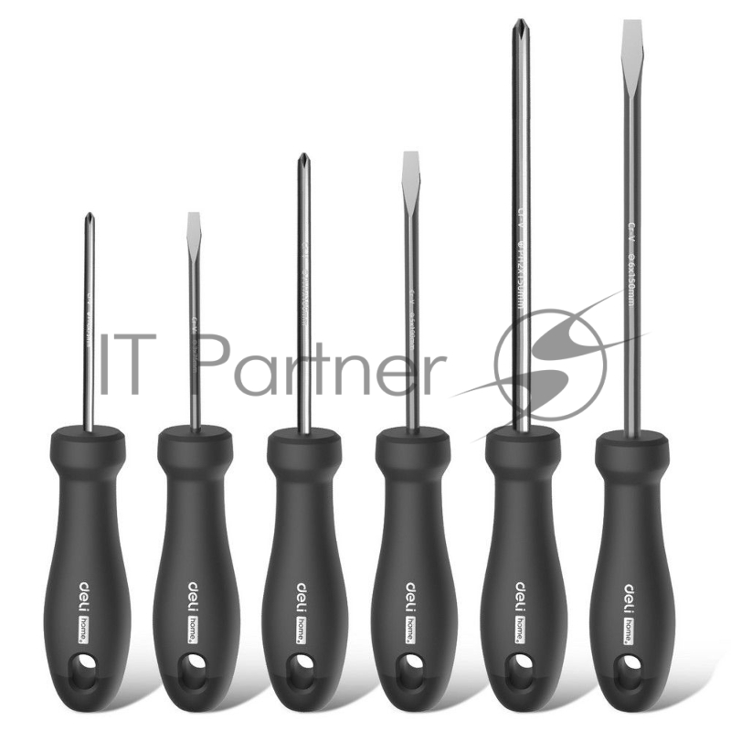 Набор отверток Home Series Deli HT1006 6шт SL3x75+SL5x100+SL6x150+PH0x75+ Эксклюзивный дизайн. Рукоятка из высококачественного софттач пластика
