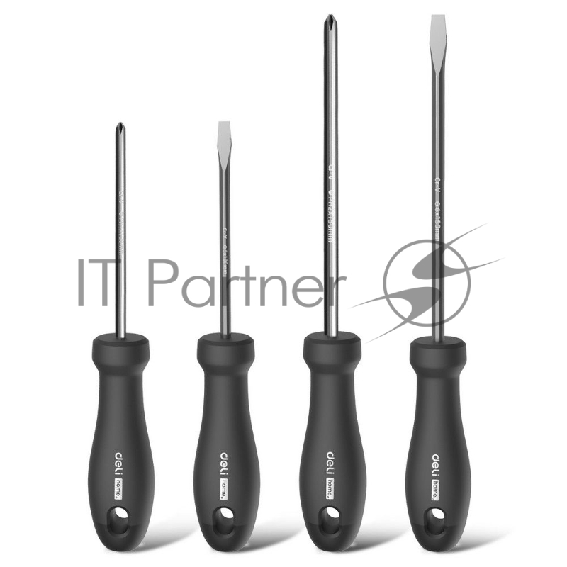 Набор отверток Home Series Deli HT1004 4шт SL5x100+SL6x150+PH1x100+PH2x150 Эксклюзивный дизайн. Рукоятка из высококачественного софттач пластика