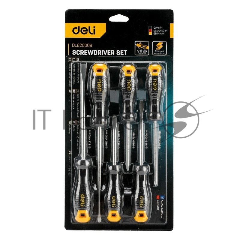 Набор отверток Deli DL620006 6шт SL5x75 + SL5x100 + SL6x150 + PH1x75 + PH1x100 + PH2x150