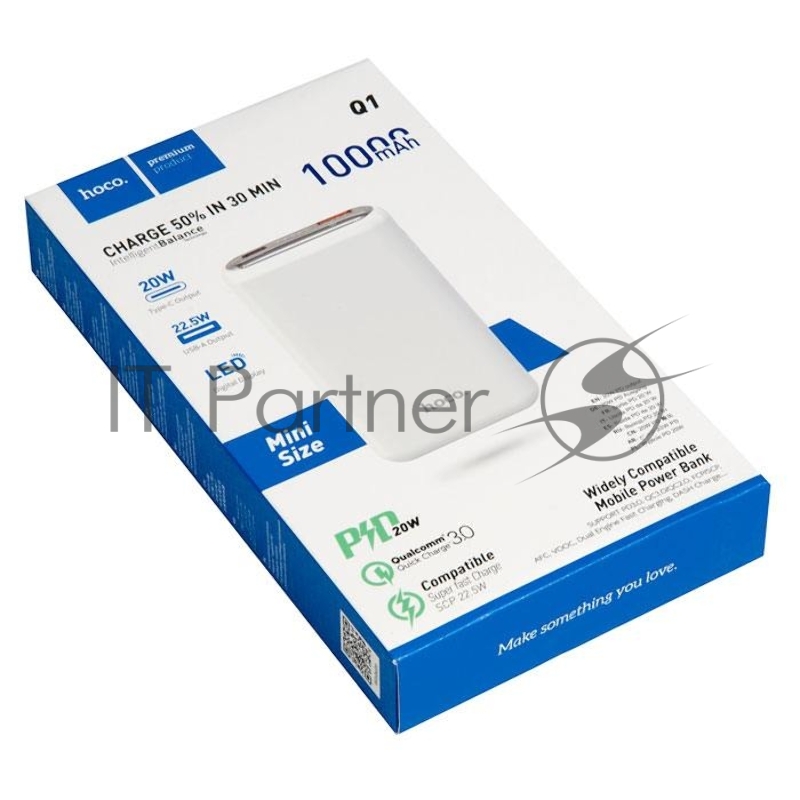 Внешний аккумулятор HOCO Q1 Kraft быстрая зарядка QC3.0, PD20, USB-A 22,5W (10000mAh), белый