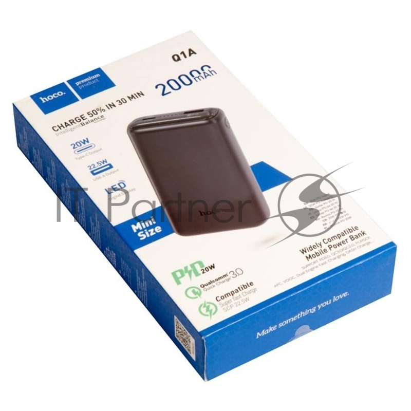 Внешний аккумулятор HOCO Q1A Kraft быстрая зарядка QC3.0, PD20, USB-A 22,5W (20000mAh), черный