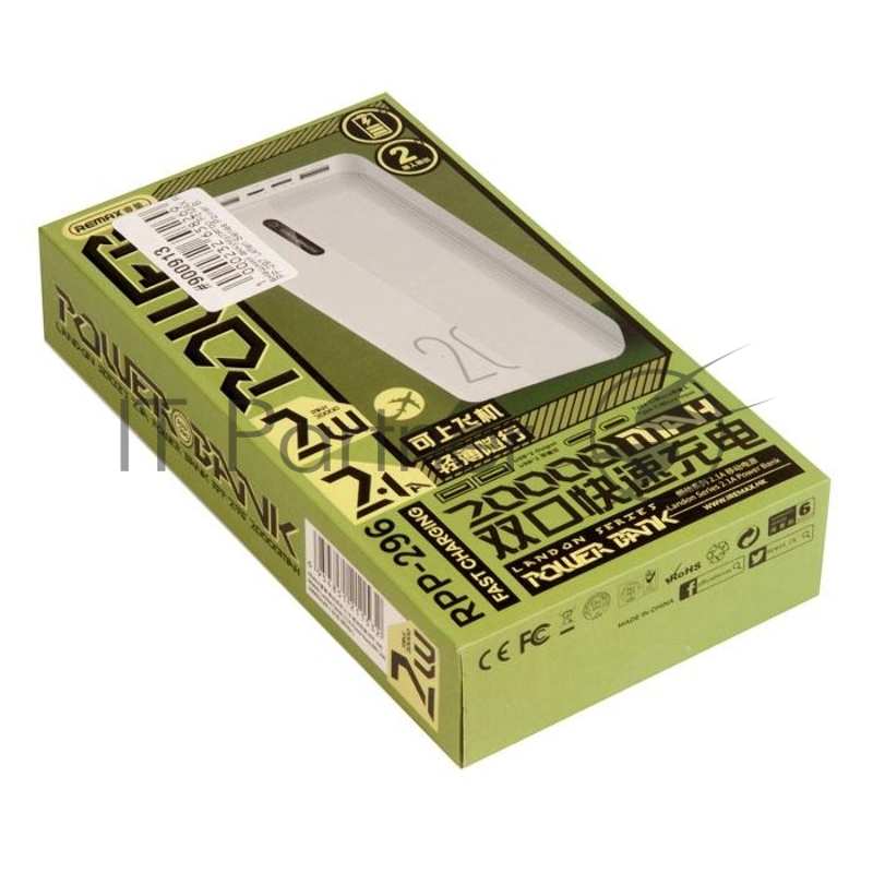 Внешний аккумулятор REMAX RPP-297 Lefen Series Power Bank, 2.1A, (20000mAh), белый