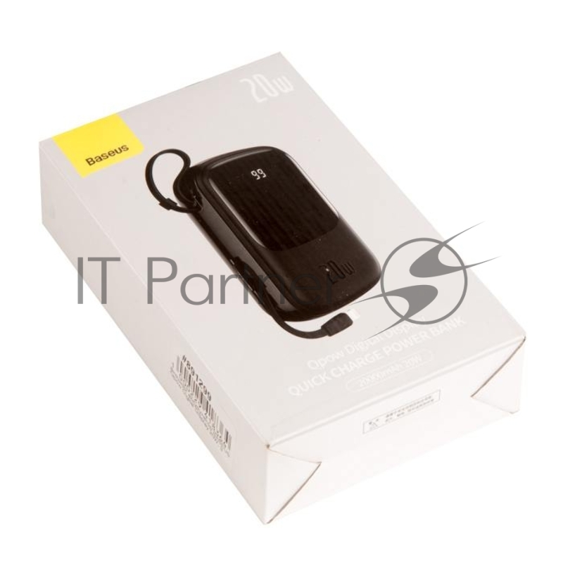 Внешний аккумулятор BASEUS Qpow Digital Display 20W, 3.0A (20000 mAh), с кабелем Lightning, черный