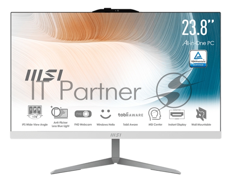 Моноблок MSI Modern AM242T 12M-063RU 23.8 Full HD Touch i5 1240P (1.7) 16Gb SSD512Gb Iris Xe Windows 11 Professional GbitEth WiFi BT 120W белый 1920x1080