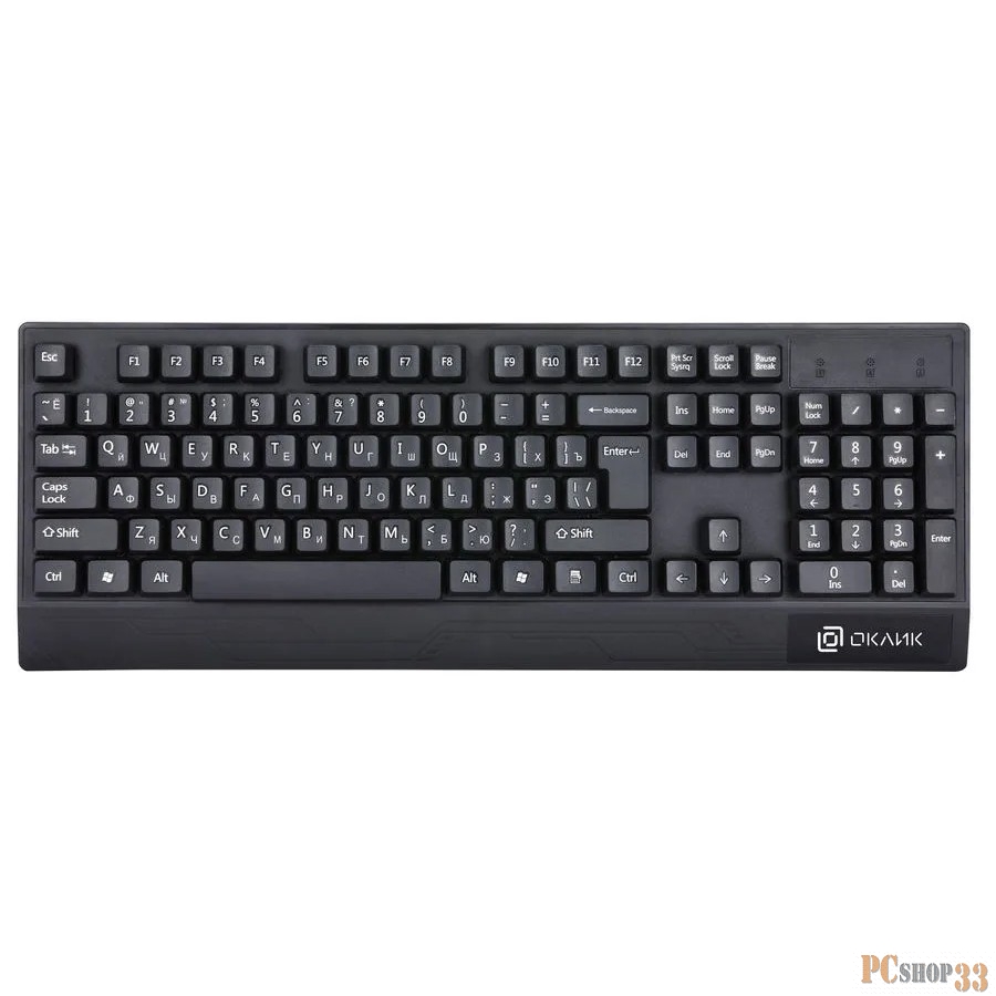 Клавиатура Оклик 115M черный USB (подставка для запястий)