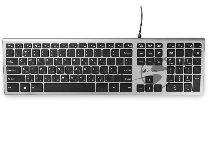 Клавиатура Оклик 890S серый/черный USB slim Multimedia