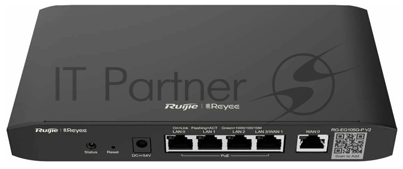 Маршрутизатор Reyee 5-Port Gigabit Cloud Managed router, 5 Gigabit Ethernet connection Ports including 4 PoE/POE+ Ports with 54W POE Power budget, Support up to 2 WANs, 100 concurrent users, 300Mbps