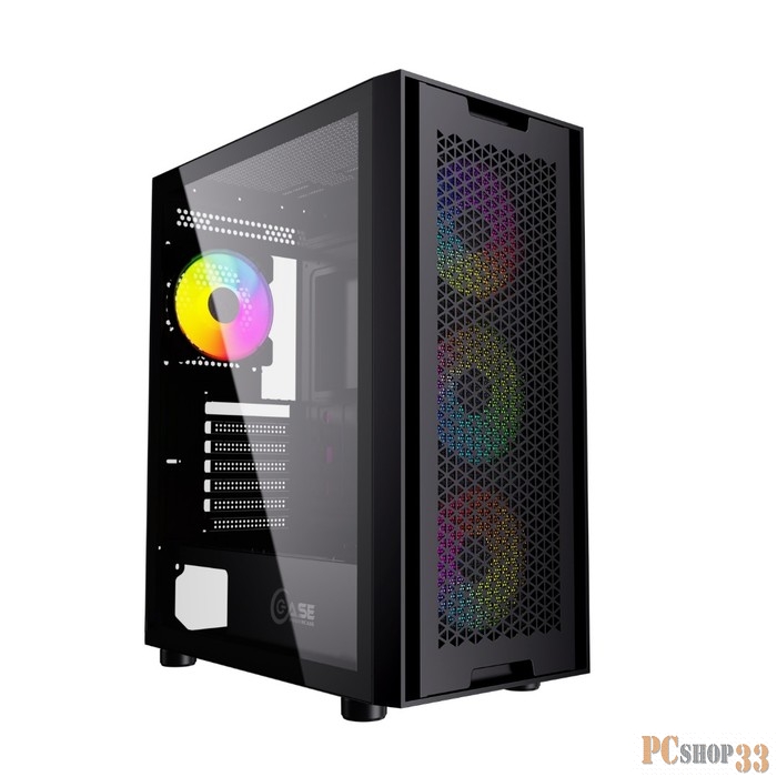 Корпус Powercase Alisio X4B, Tempered Glass, 4x 120mm 5-color fan, чёрный, ATX (CAXB-L4)