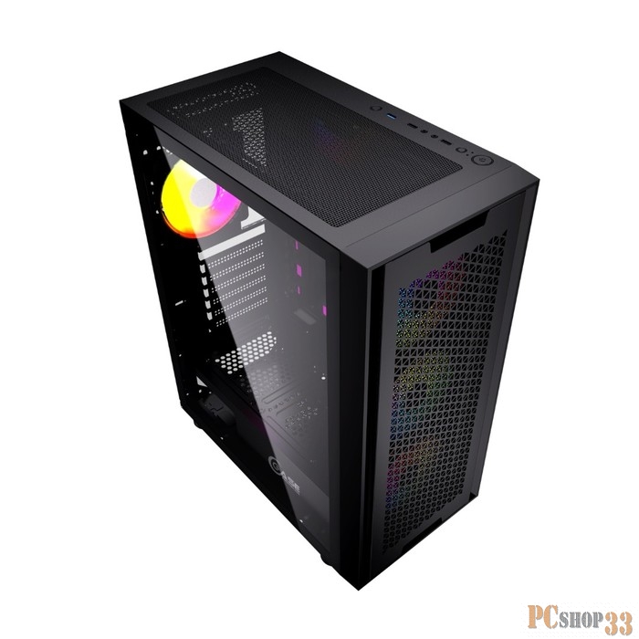 Корпус Powercase Alisio X4B, Tempered Glass, 4x 120mm 5-color fan, чёрный, ATX (CAXB-L4)