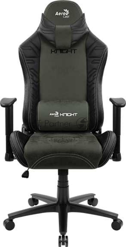 Кресло игровое AEROCOOL KNIGHT FUZE DUSK Hunter Green, на колесиках, искусственная кожа/ткань, черный/зеленый