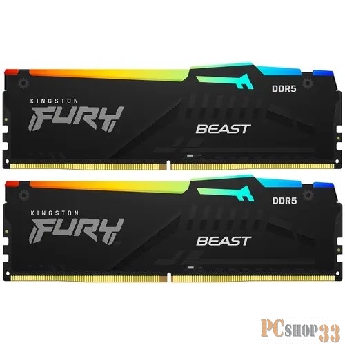 Модуль памяти DDR 5 DIMM 32Gb PC44800, 5600Mhz, Kingston FURY Beast Black RGB CL40 (Kit of 2) (KF556C40BBAK2-32) (retail)