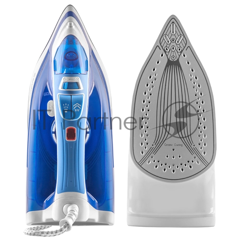 Утюг электрический Endever Delta-219, голубой/белый, Мощность 2400 Вт, паровой удар 140 г/мин, бак 300 мл, 10 шт/уп