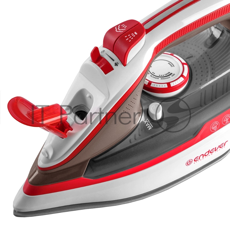 Утюг электрический Endever Delta-223, красный/белый, Мощность 2400 Вт, паровой удар 140 г/мин, бак 300 мл, 10 шт/уп
