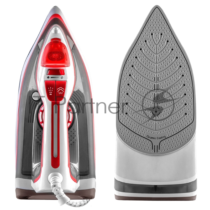 Утюг электрический Endever Delta-223, красный/белый, Мощность 2400 Вт, паровой удар 140 г/мин, бак 300 мл, 10 шт/уп