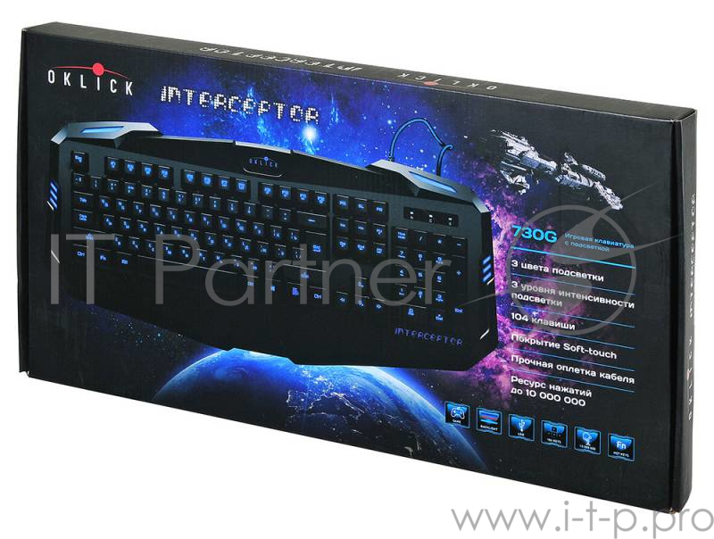 Клавиатура Oklick 730G черный USB Multimedia LED