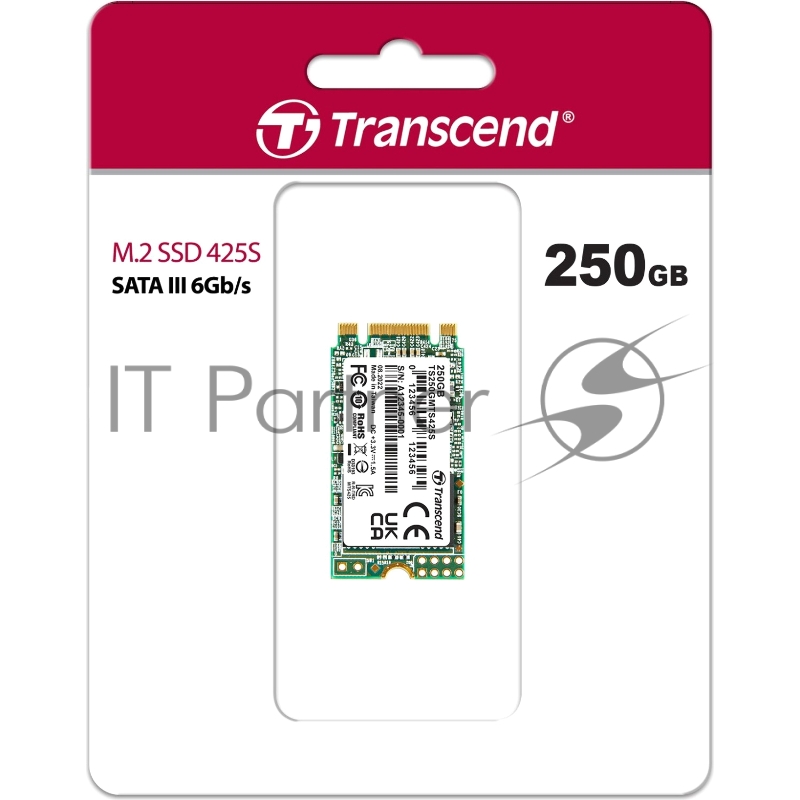 Накопитель SSD M.2 Transcend 250Gb MTS425 <TS250GMTS425S> (SATA3, up to 500/330MBs, 3D NAND, 90TBW, 22x42mm)