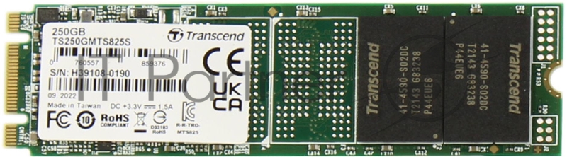 Накопитель SSD M.2 Transcend 250Gb MTS825 <TS250GMTS825S> (SATA3, up to 500/330MBs, 3D NAND, 90TBW, 22x80mm)
