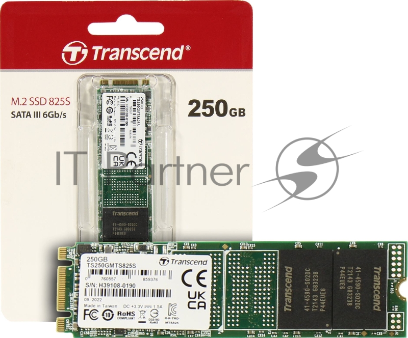 Накопитель SSD M.2 Transcend 250Gb MTS825 <TS250GMTS825S> (SATA3, up to 500/330MBs, 3D NAND, 90TBW, 22x80mm)