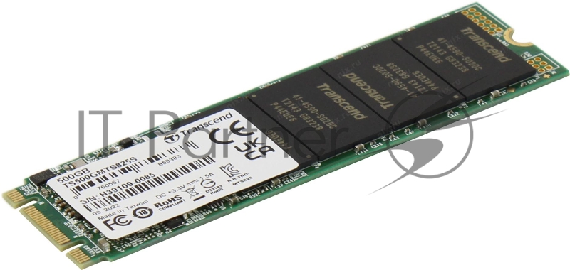 Накопитель SSD M.2 Transcend 500Gb MTS825 <TS500GMTS825S> (SATA3, up to 530/480MBs, 3D NAND, 180TBW, 22x80mm)