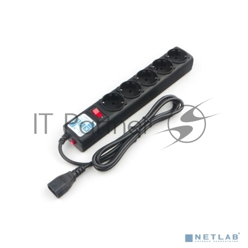 Ф-удлинитель, PC 0,5м, 5р, черн. 10А, UPS(C14), SPG5-В1