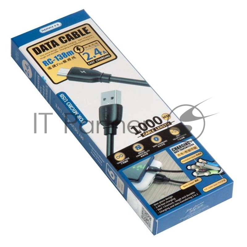 Кабель USB REMAX RC-138m Suji Pro для Micro USB, 2.4А, длина 1.0м, черный