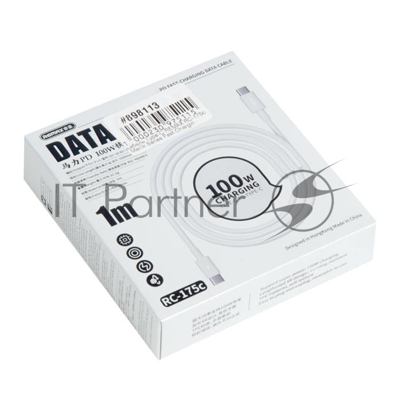 Кабель Type-C REMAX RC-175c Marlik Series Fast Charging для Type-C, PD 100W, длина 1.0м, белый