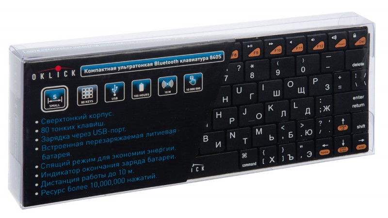 Клавиатура беспроводная Oklick 840S черный BT slim