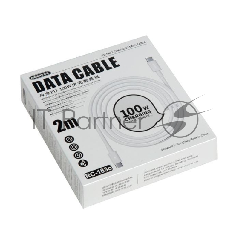 Кабель Type-C REMAX RC-183c Marlik Series Fast Charging для Type-C, PD 100W, длина 2.0м, белый