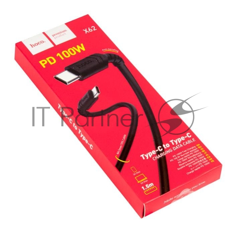 Кабель Type-C HOCO X62 для Type-C, 100W, 5.0A, длина 1.5м, черный