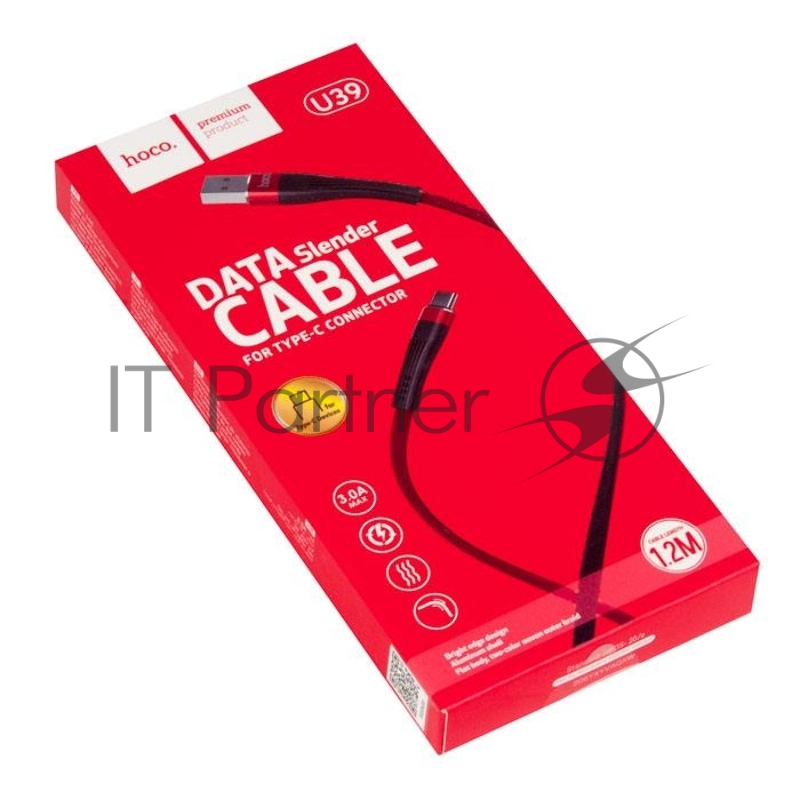 Кабель USB HOCO U39 Slender для Type-C, 2.4А, длина 1.2м, красный