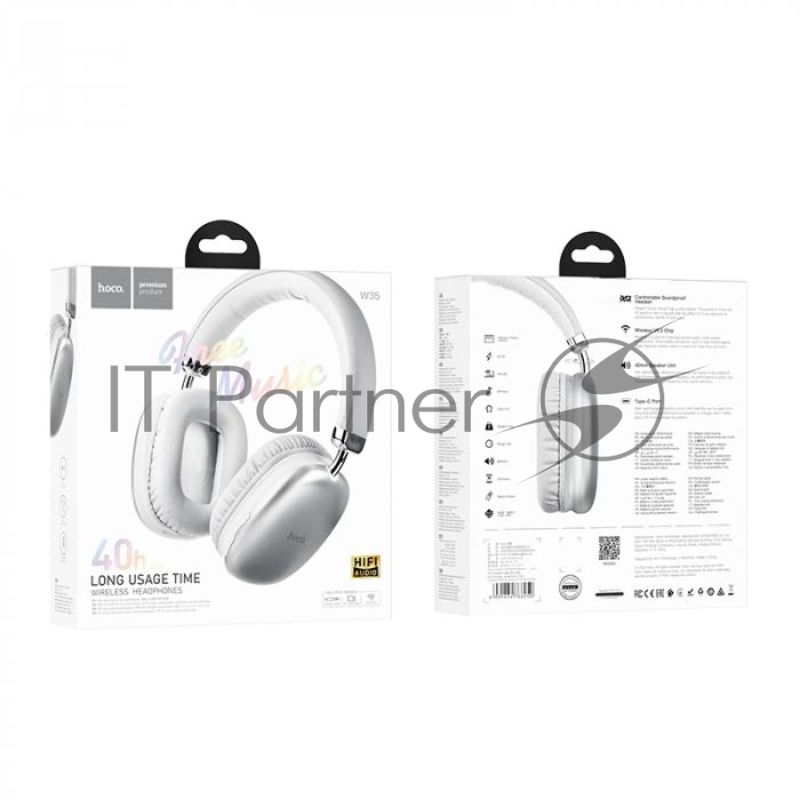 Наушники HOCO W35 полноразмерные, беспроводные, BT 5.3, серебристый