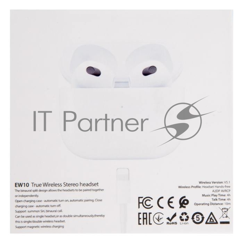 Наушники HOCO EW10 беспроводные оригинальной серии с док станцией TWS, BT 5.1 белый